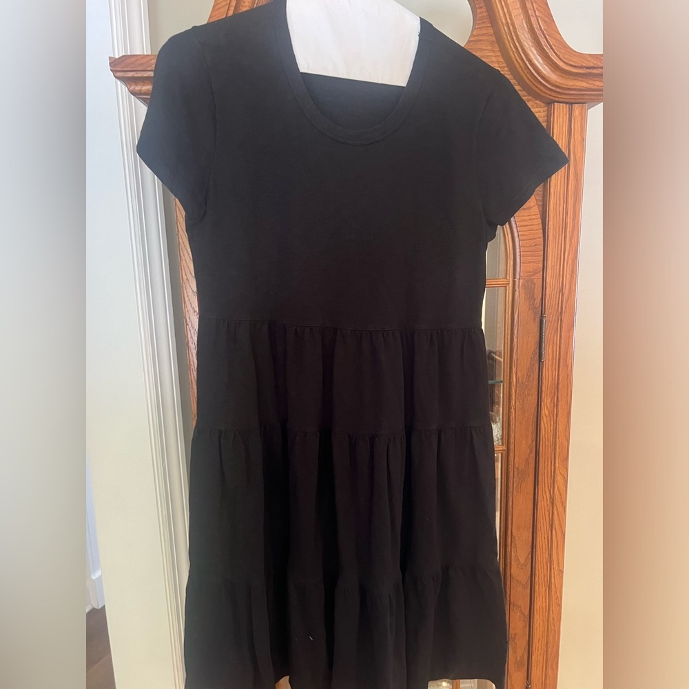 Cotton tiered tshirt dress in black
